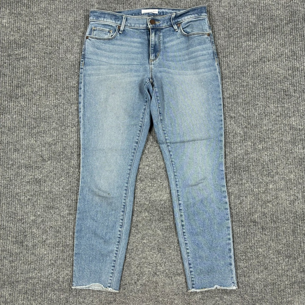 Ann Taylor Loft Skinny Jeans Womens Size W30" Blue Denim Raw Hem Mid Rise